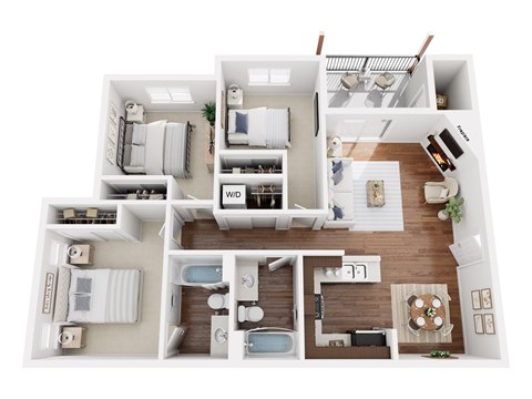 Floor plan for 3 beds, 2 baths, 1079 sqft